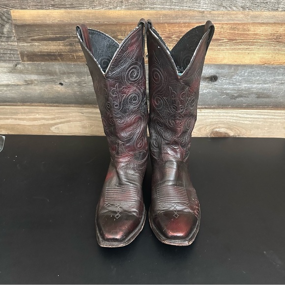 Justin Vintage Cowboy Boots Maroon Burgundy Mens Size 10.5 EE Rodeo Leather - Picture 6 of 12